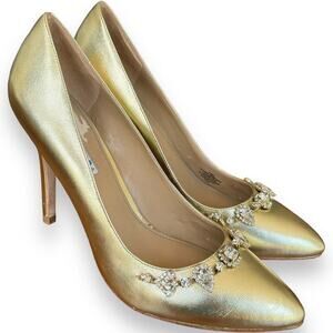 David Tutera Gold Rhinestone Embellished Wedding Formal Pointed Toe Heels 8.5